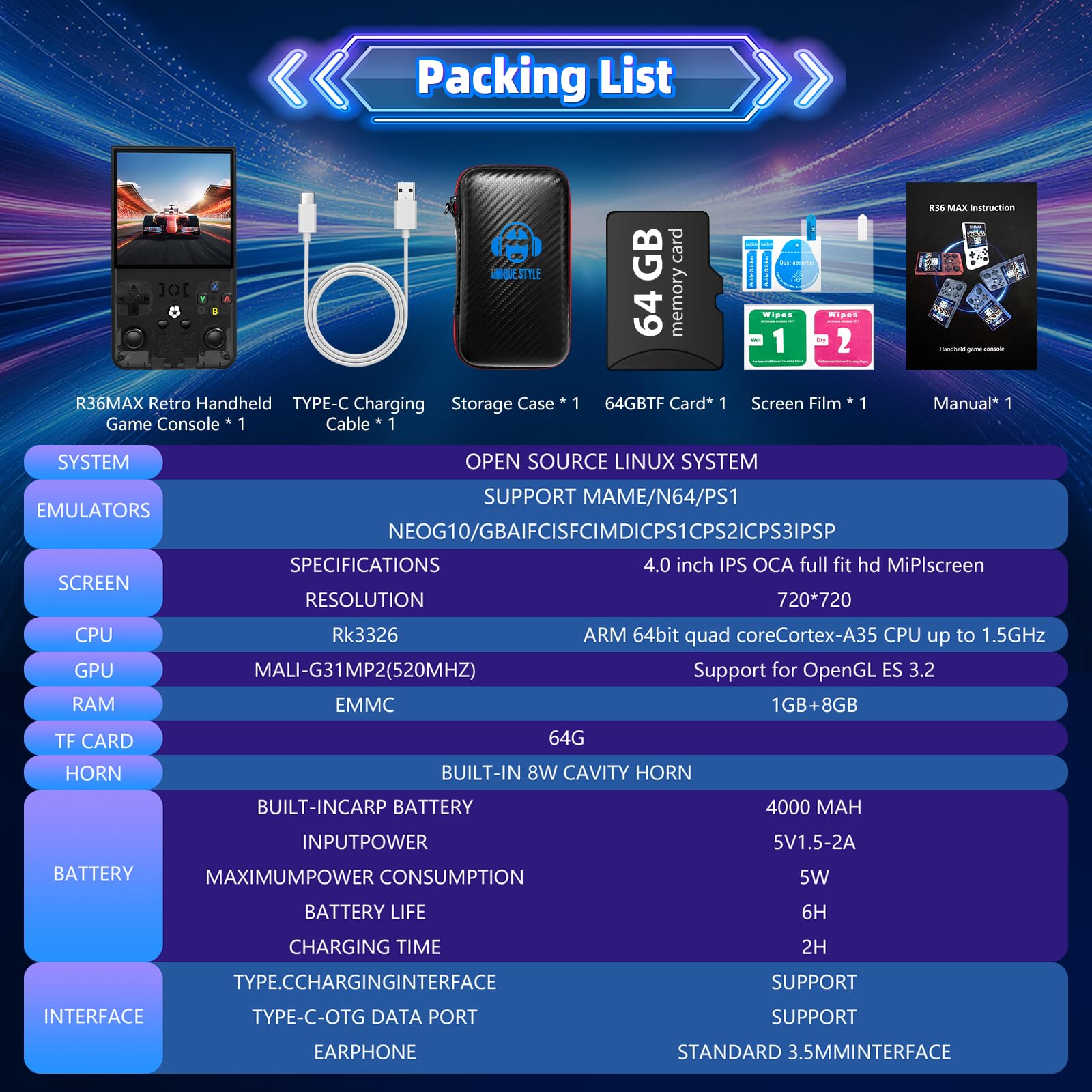 KRABGAME R36 Max Retro Handheld Game Console - KrabGame